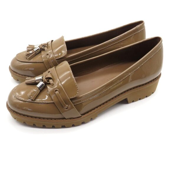 Rebecca Allen Women's Patent Leather Nude Loafers Tassels Chunky Sole Size 6.5 N - Picture 5 of 7